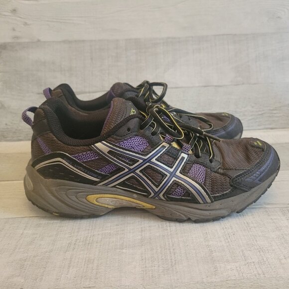 Asics Womens Gel Trail Running Shoes Size 8 Purple & Black With Yellow Accents - Picture 1 of 6